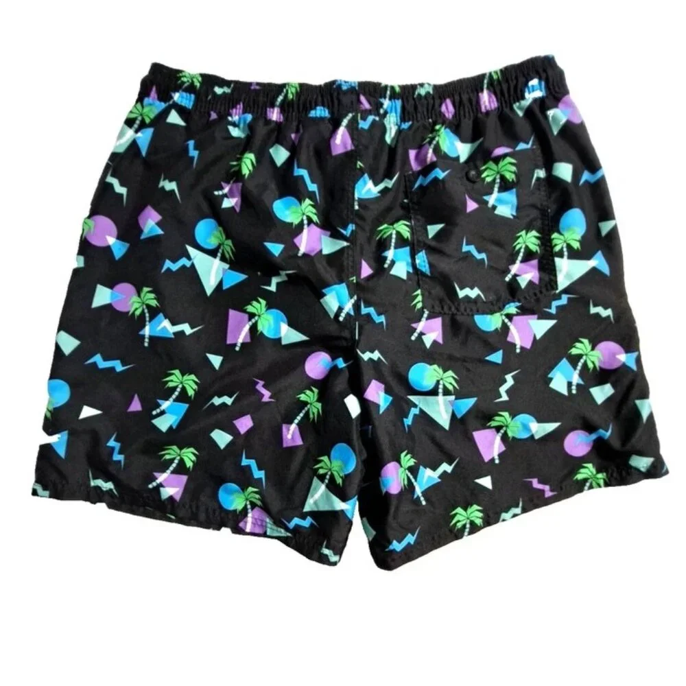 No Boundaries Men's Multicolor Hawaii Palm Mesh Lined Swim Trunks Size L (36/38)